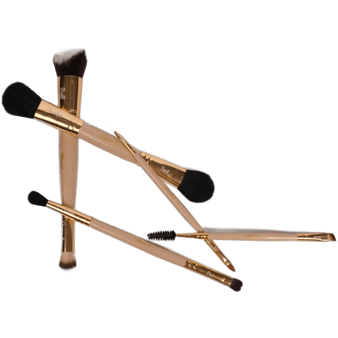 The five Nitya dual-ended brushes laid out