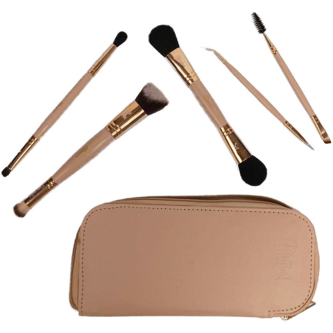 Nitya brushes above the travel pouch