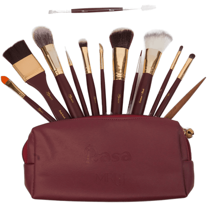 Rasa brushes fanned above the pouch