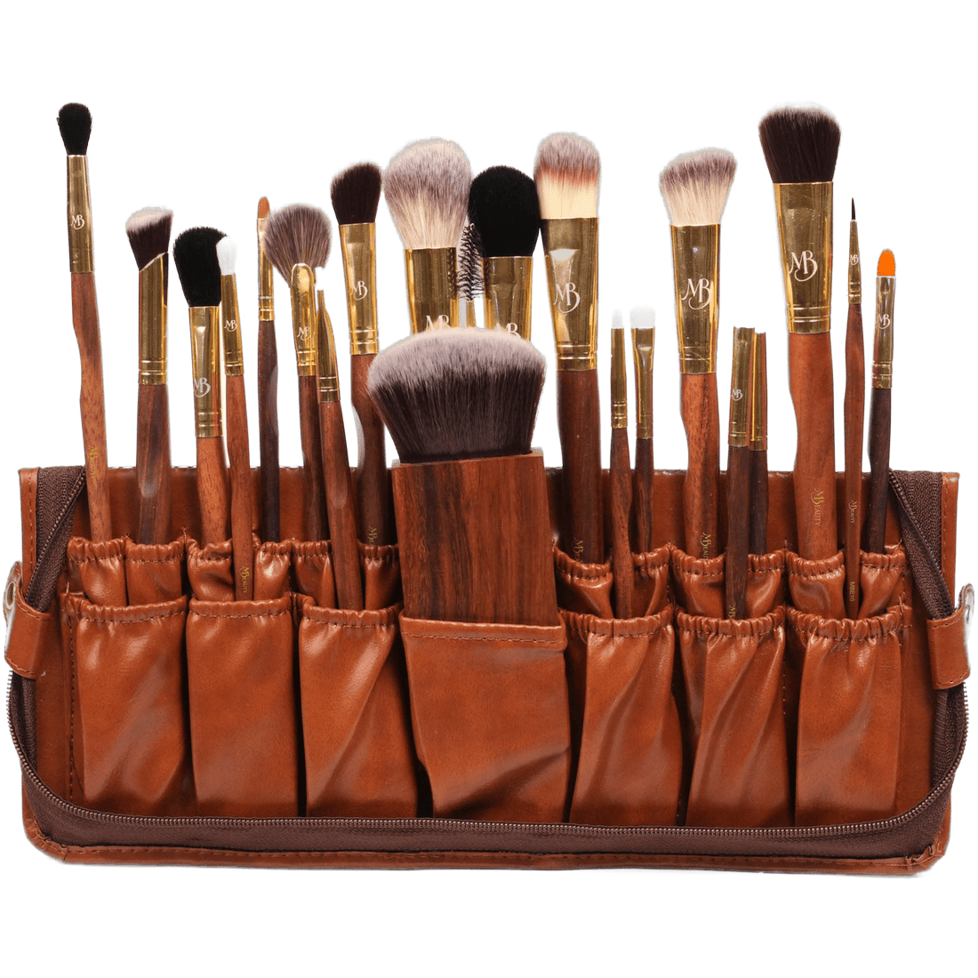 Turi 21-piece professional brush system in its structured stand pouch