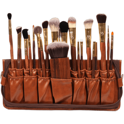 Turi 21-piece professional brush system in its structured stand pouch